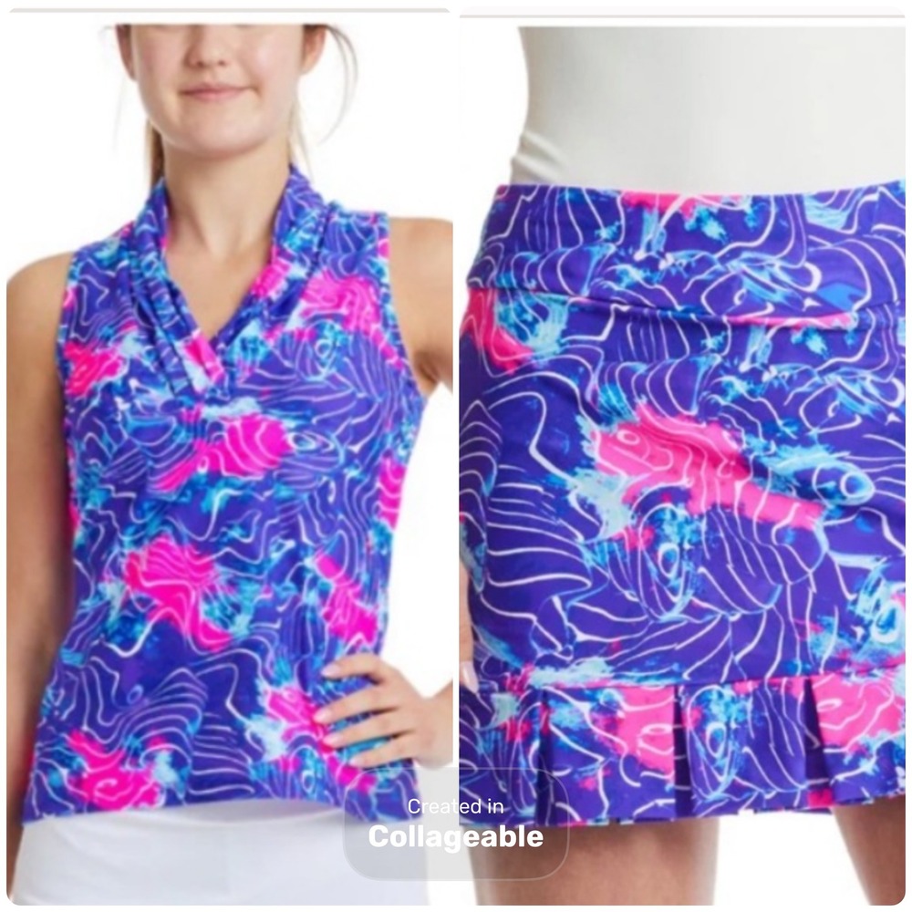 Tzu Tzu Women Small Golf Tennis Samba Skort ZoeyTop Doppler Set‎ Purple Pink
